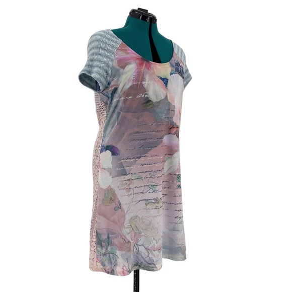 smash! Pink and Blue Mixed Patterns and Textures Short Sleeved Dress, XL - Picture 12 of 16